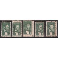 США-1959, (Мих.744) , гаш., Линкольн  ,цена за 1 м на выбор