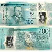 Ямайка 100 долларов 2022 год  UNC (полимер)  Номер банкноты AY 349823   НОВИНКА