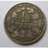 Германия 1/2 марки 1905 F  серебро   .24-98