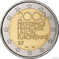 2 евро 2008 Франция Председательство Франции в Совете Европейского союза UNC из ролла