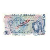 Северная Ирландия 5 фунтов 1971 года. Bank of Ireland. Образец. Тип P-62. Состояние UNC!