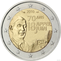 2 евро 2010 Франция 70 лет речи Шарля де Голля UNC из ролла