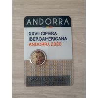 Монета Андорра 2 евро 2020 XXVII Иберо-американский саммит в Андорре БЛИСТЕР
