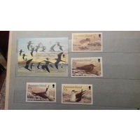 Птицы, блок и 4 марки, остров Вознесения, 1994, фауна
