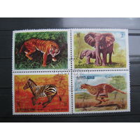 Марки - фауна, Аджман, тигр, слон, леопард, зебра