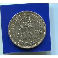 Великобритания 6 пенсов 1946 , серебро