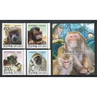 Обезьяны КНДР 2004 год серия из 4-х марок и 1 блока