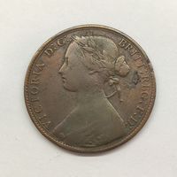 Монета 1 пенни, Великобритания, 1860 г, Бронза, Виктория