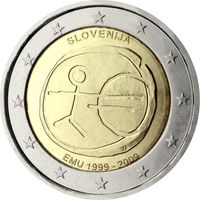 2 евро Словения 2009 10 лет Экономическому и Валютному союзу UNC из ролла