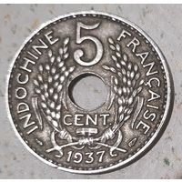 Французский Индокитай 5 сантимов, 1937 (4-8-12(в))