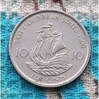 Карибы 10 центов 1986 года, UNC. Корабль. Восточные Карибские острова - Гренада, Антигуа и Барбуда, Доминика, Сент Китс и Невис.