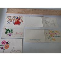 5 маленьких подписанных открыток СССР  (из них 2 двойные)