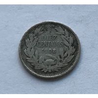 Чили 10 сентаво 1908 - серебро, нечастая!