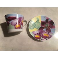 Кружка чашка с блюдцем чайно-кофейная Комплект орхидея Лилия 200 мл