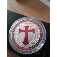 Коллекционная монета Ордена Рыцарей Тамплиеров Европейский посеребрянный красный  крест