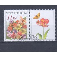 [533] Чехия 2007. Флора и фауна.Цветы.Бабочка. Одиночный выпуск. Гашеная марка с купоном.