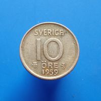 Швеция 10 эре 1959 серебро .400