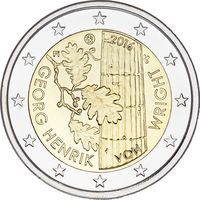2 Евро Финляндия 2016 100 лет со дня рождения Георга Хенрика фон Вригта UNC из ролла