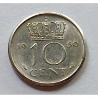 Нидерланды. 10 центов 1950 года.