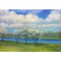 Картина: "Цветущие вишни около Комсомольского озера"