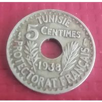 Французский Тунис 5 сантимов 1938 г. #40217