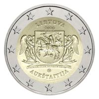 2 евро 2020 Литва Аукштайтия UNC из ролла