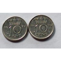 Нидерланды. 10 центов 1977 года.