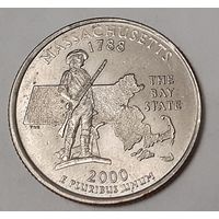 США 1/4 доллара, 2000 Квотер штата Массачусетс Отметка монетного двора: "P" - Филадельфия (12-3-2)