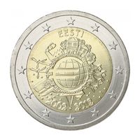 2 евро 2012 Эстония 10 лет наличному евро UNC из ролла