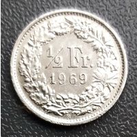 1/2 франка 1969 * Швейцария * Монетный Двор "B" * Берн * Berne