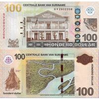 Суринам 100  долларов  2020 год  UNC   НОВИНКА  номер банкноты  HC 1619597