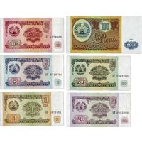 Таджикистан  1, 5, 10, 20, 50, 100  рублей 1994 год  UNC  (Цена за 6 банкнот) Последние три цифры всех банкнот  одинаковы
