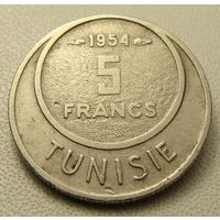 Тунис. "Французский". 5 франков 1954 год  КМ#277   Тираж: 18.000.000 шт