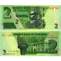 Зимбабве 2 доллара 2019 год UNC