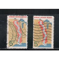США-1966, (Мих. 910 х+у) , гаш. , Дорога, Река Миссисипи (одиночка), 2 типа бумаги