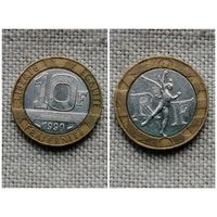 Франция 10 франков 1990 биметалл