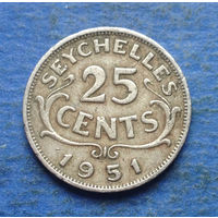 Сейшельские острова (Сейшелы) 25 центов 1951 тираж 36000
