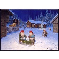 Швеция открытка Рождество гномы лошадь