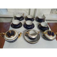 Сервиз чайный Золотая сетка Городница 1957 г.в. Фарфор Кобальт Позолота 16 предметов 6 персон