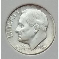 США 10 центов (1 дайм) 1954 г. Без отметки монетного двора. В холдере
