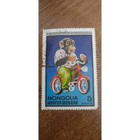 Монголия 1973. Цирк. Обезьяна на велосипеде. Марка из серии