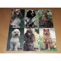 Календарики 1991 Собаки. Полная серия 6 шт. одним лотом