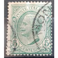 1/2a: Италия - 1906 - стандартная марка - Король - Виктор Эммануил III, 5 чентезимо, водяной знак "корона", [Michel 78], наклейка, гашеная, гашение "MON..."