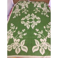 Одеяло шерстяное СССР салатное 140 х 196 полуторное в цветы двустороннее