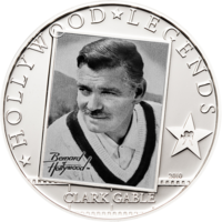 Острова Кука 5 долларов 2010г. "Легенды Голливуда: Кларк Гейбл (Clark Gable)". Монета в капсуле; сертификат. СЕРЕБРО 25гр.