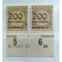 ГЕРМАНИЯ\560н\1923 РЕЙХ 2хMi323 HAN НОМЕР НА ПОЛЕ MNH СТАНДАРТ: НАДПЕЧАТКА ИНФЛЯЦИЯ