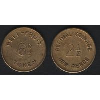 Bell-Fruit Token 6D -- Decimal Coinage 2 1/2 new pence (желтая) (18,6мм3,31гр) (крупн.шрифт) (f0