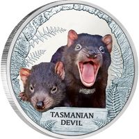 Тувалу 1 доллар 2013г. "Вымирающие и вымершие: Тасманийский дьявол". Монета в капсуле; подарочном футляре; сертификат; коробка. СЕРЕБРО 31,135гр.(1 oz).
