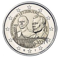 2 Евро Люксембург 2021  100 лет со дня рождения великого князя Жана. Рельеф UNC из ролла