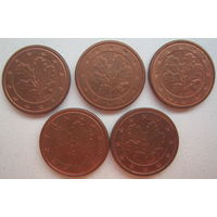 Германия 1 евроцент 2002 г. (A) (D) (F) (G) (J). Цена за 1 шт.
